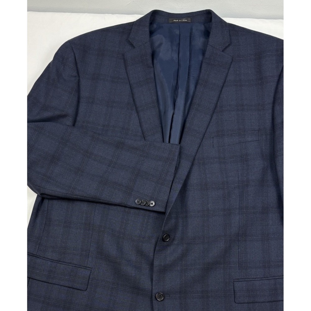 Michael Kors 100% Wool Sport Coat 54XL Blue/Black Windowpane Plaid EUC